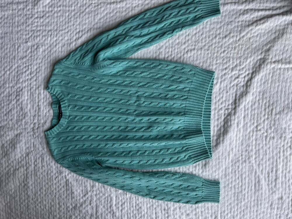 Tommy Hilfiger Women's Teal 100% Cotton Cable-Knit Crewneck Sweater